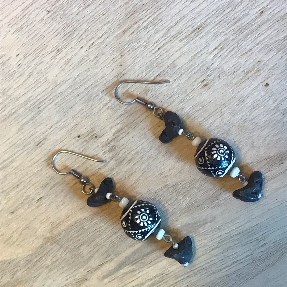 Black and White Beaded Dangle Earrings